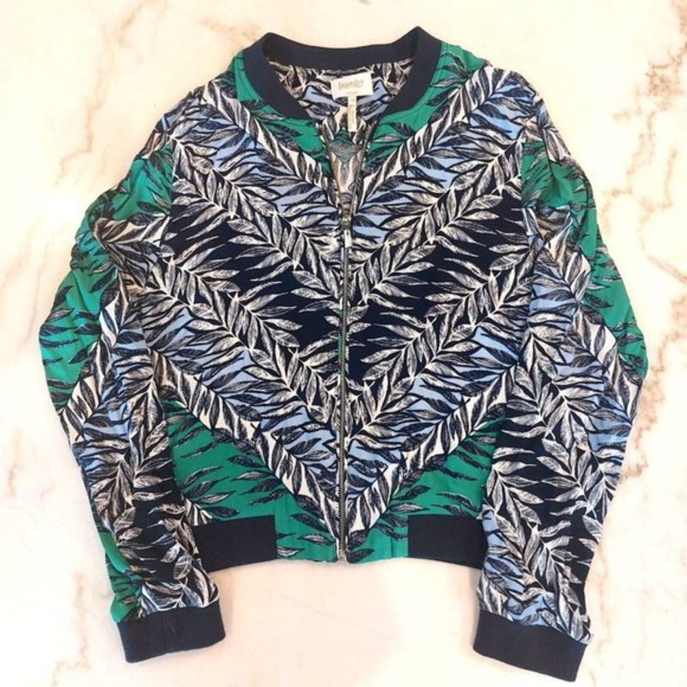 Laundry By Shelli Segal Leaf Print Zip Up Viscose‎ Jacket Size 12